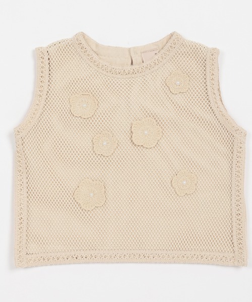 petit main(プティマイン)の「花モチーフメッシュタンク(タンクトップ・キッズ・アイボリー/モカ・S/M/L)」の2枚目の写真