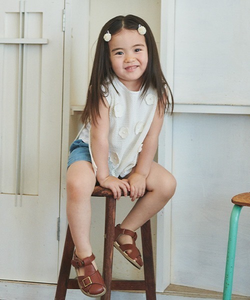 petit main(プティマイン)の「花モチーフメッシュタンク(タンクトップ・キッズ・アイボリー/モカ・S/M/L)」の9枚目の写真