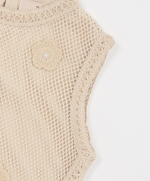 petit main(プティマイン)の「花モチーフメッシュタンク(タンクトップ・キッズ・アイボリー/モカ・S/M/L)」の5枚目の写真