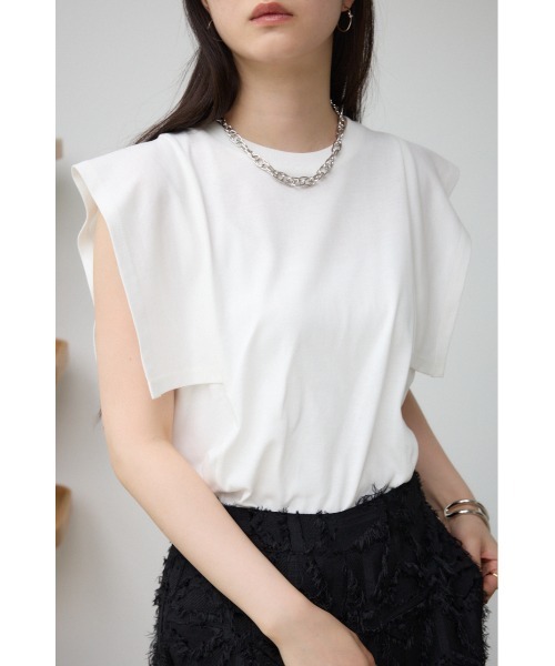 AZUL by moussy（アズールバイマウジー）の「パネルスリーブカットトップス（Tシャツ/カットソー・レディース・ブラック/オフホワイト/カーキ/ブルー・SMALL/MEDIUM）」の6枚目の写真