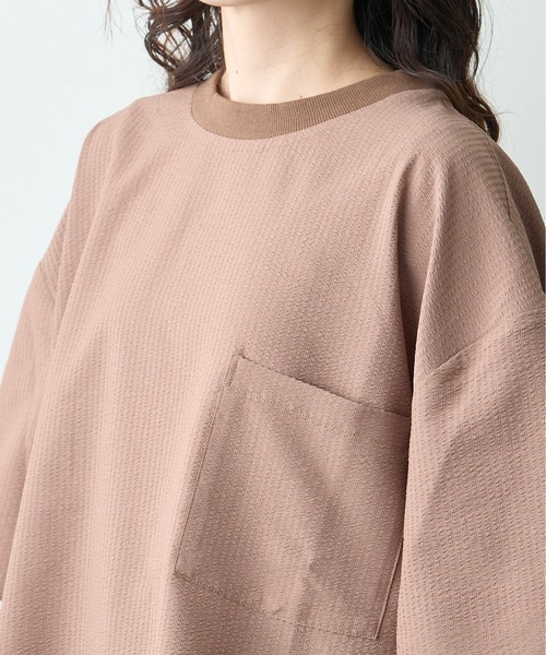 CIAOPANIC TYPY（チャオパニックティピー）の「ストレッチシアサッカーリンガーTee(セットアップ対応)（Tシャツ/カットソー・メンズ・カーキ/ブラック/モカ・LARGE/MEDIUM）」の9枚目の写真