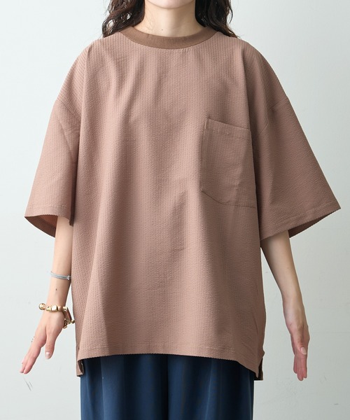 CIAOPANIC TYPY（チャオパニックティピー）の「ストレッチシアサッカーリンガーTee(セットアップ対応)（Tシャツ/カットソー・メンズ・カーキ/ブラック/モカ・LARGE/MEDIUM）」の12枚目の写真