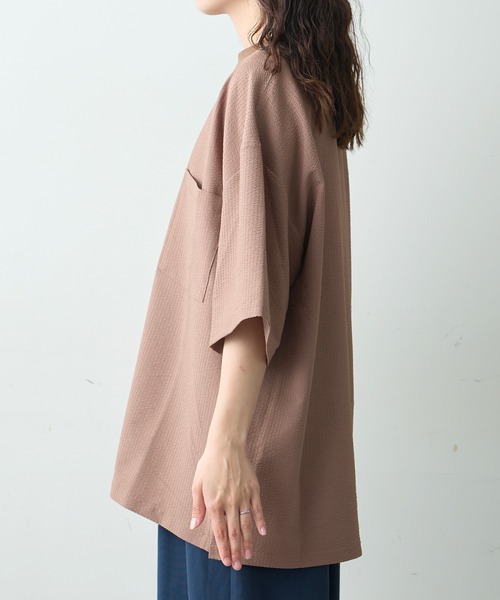 CIAOPANIC TYPY（チャオパニックティピー）の「ストレッチシアサッカーリンガーTee(セットアップ対応)（Tシャツ/カットソー・メンズ・カーキ/ブラック/モカ・LARGE/MEDIUM）」の11枚目の写真