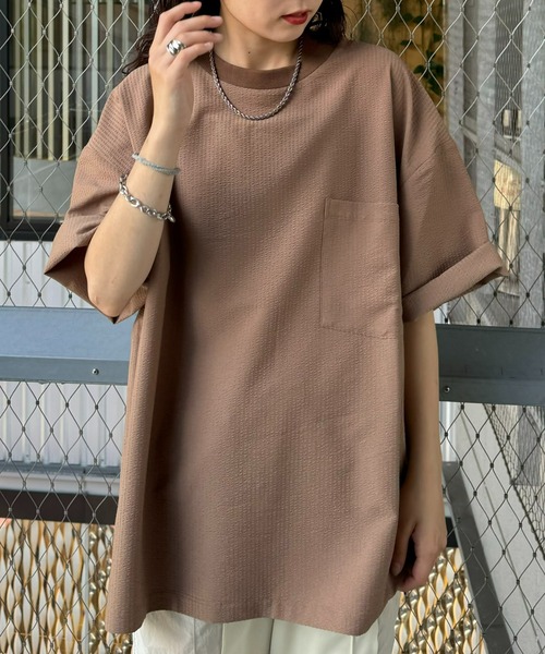 CIAOPANIC TYPY（チャオパニックティピー）の「ストレッチシアサッカーリンガーTee(セットアップ対応)（Tシャツ/カットソー・メンズ・カーキ/ブラック/モカ・LARGE/MEDIUM）」の21枚目の写真