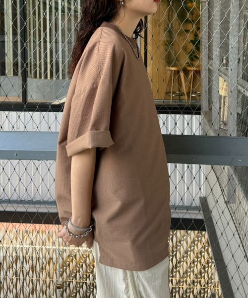 CIAOPANIC TYPY（チャオパニックティピー）の「ストレッチシアサッカーリンガーTee(セットアップ対応)（Tシャツ/カットソー・メンズ・カーキ/ブラック/モカ・LARGE/MEDIUM）」の20枚目の写真