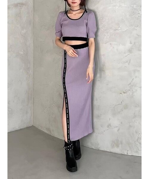 EATME(イートミー)の「バイカラータイトスカート(セットアップ可能)(スカート・レディース・アイボリー/ブラック/ラベンダー/グレー・FREE)」の6枚目の写真