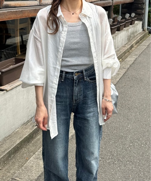 LE MORE(リモア)の「ワッシャールーズラメシアーシャツ(シャツ/ブラウス・レディース・ピンク/ホワイト/ブラック・FREE)」の2枚目の写真
