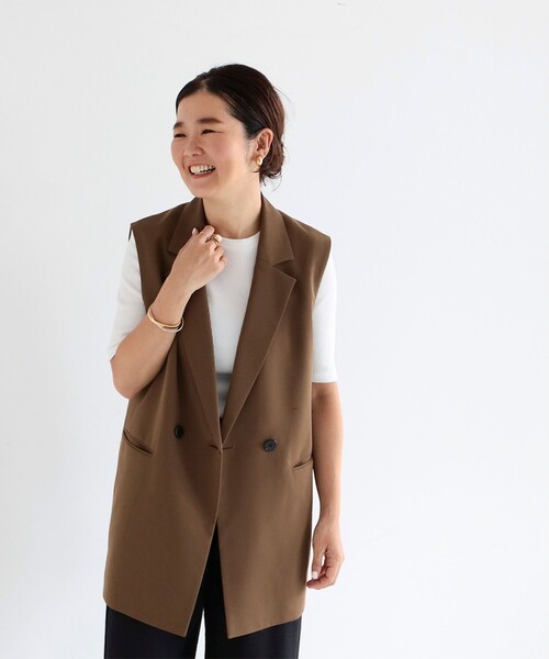 Demi-Luxe BEAMS(デミルクス ビームス)の「Demi-Luxe BEAMS / ドライツイル 2ボタン ジレ(ベスト・レディース・ブラウン/ネイビー・36/38)」の2枚目の写真