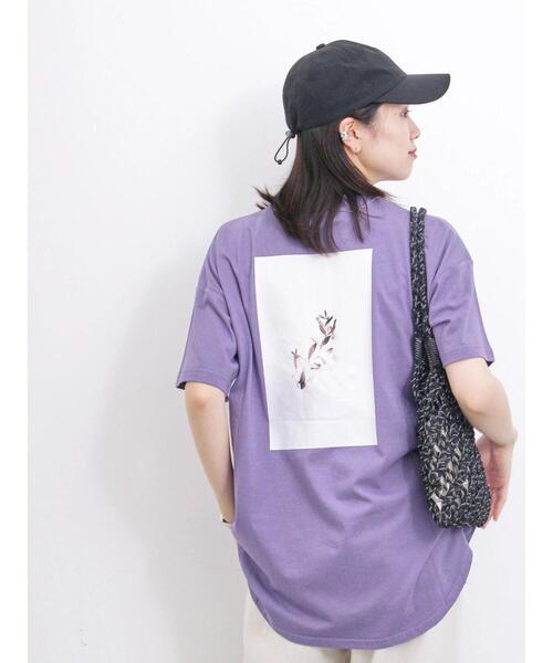 Samansa Mos2 blue(サマンサモスモスブルー)の「【USAコットン】フォトプリントチュニックTシャツ(Tシャツ/カットソー・レディース・パープル/ブラック/オフホワイト・F)」の3枚目の写真