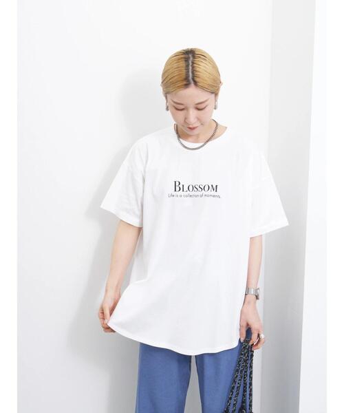 Samansa Mos2 blue(サマンサモスモスブルー)の「【USAコットン】フォトプリントチュニックTシャツ(Tシャツ/カットソー・レディース・パープル/ブラック/オフホワイト・F)」の4枚目の写真