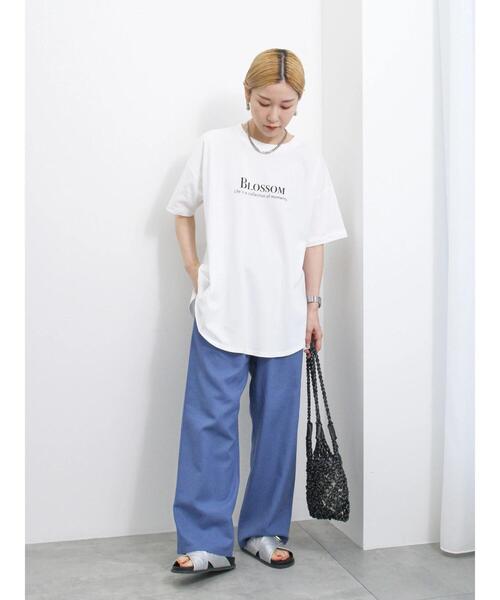 Samansa Mos2 blue(サマンサモスモスブルー)の「【USAコットン】フォトプリントチュニックTシャツ(Tシャツ/カットソー・レディース・パープル/ブラック/オフホワイト・F)」の9枚目の写真
