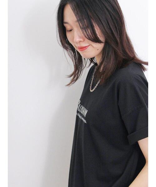 Samansa Mos2 blue(サマンサモスモスブルー)の「【USAコットン】フォトプリントチュニックTシャツ(Tシャツ/カットソー・レディース・パープル/ブラック/オフホワイト・F)」の12枚目の写真