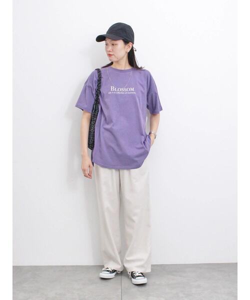 Samansa Mos2 blue(サマンサモスモスブルー)の「【USAコットン】フォトプリントチュニックTシャツ(Tシャツ/カットソー・レディース・パープル/ブラック/オフホワイト・F)」の21枚目の写真