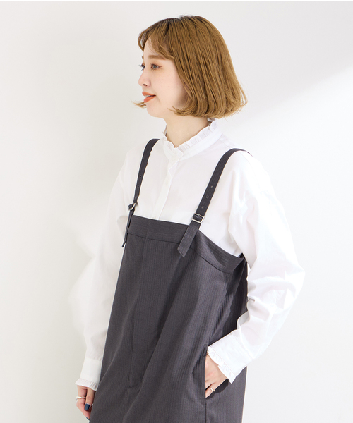 B.C STOCK(ベーセーストック)の「スタンドフリルブラウス(シャツ/ブラウス・レディース・ネイビー/ブラック/ホワイト/ブラック系その他・FREE)」の7枚目の写真