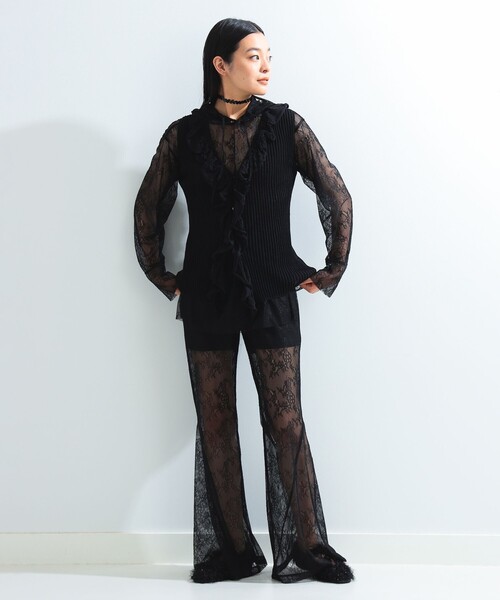 Ray BEAMS（レイビームス）の「レース シアー フレア パンツ（その他パンツ・レディース・ブラック/ホワイト・ONE SIZE）」の6枚目の写真
