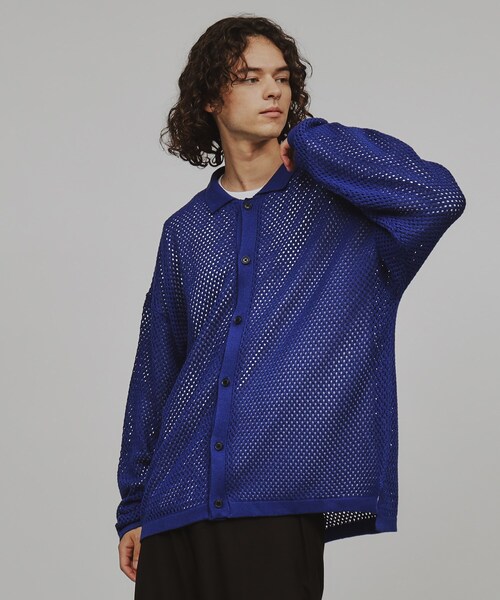 tk.TAKEO KIKUCHI(ティーケータケオキクチ)の「透かし編みニットシャツ(シャツ/ブラウス・メンズ・ブルー系その他/ブラック/オフホワイト・02/03)」の3枚目の写真