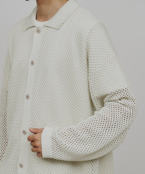 tk.TAKEO KIKUCHI(ティーケータケオキクチ)の「透かし編みニットシャツ(シャツ/ブラウス・メンズ・ブルー系その他/ブラック/オフホワイト・02/03)」の9枚目の写真