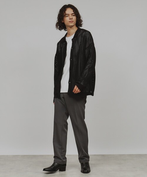 tk.TAKEO KIKUCHI(ティーケータケオキクチ)の「透かし編みニットシャツ(シャツ/ブラウス・メンズ・ブルー系その他/ブラック/オフホワイト・02/03)」の13枚目の写真