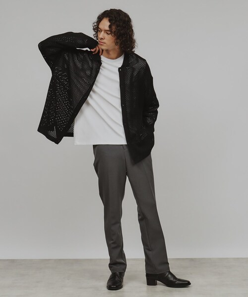 tk.TAKEO KIKUCHI(ティーケータケオキクチ)の「透かし編みニットシャツ(シャツ/ブラウス・メンズ・ブルー系その他/ブラック/オフホワイト・02/03)」の14枚目の写真