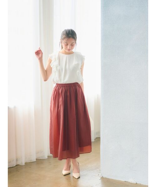COHINA(コヒナ)の「セミシアーラッフルブラウス【低身長・小柄女性】(シャツ/ブラウス・レディース・ピンク/ブラック/ホワイト・ONE SIZE)」の5枚目の写真