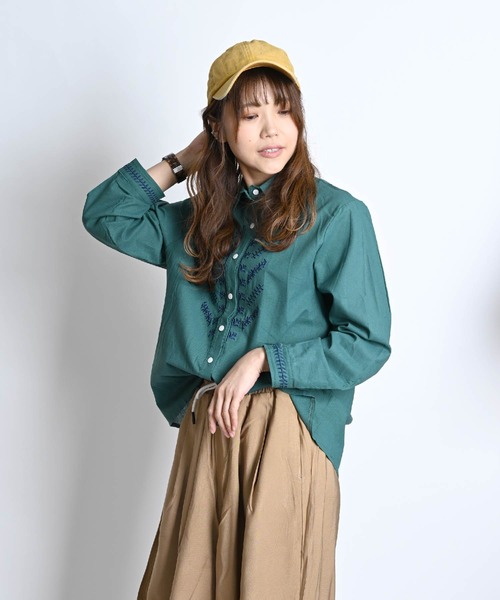MARAI(マーライ)の「刺繍デザイン 長袖シャツブラウス(シャツ/ブラウス・レディース・グリーン/ブラック・FREE)」の14枚目の写真