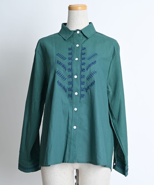MARAI(マーライ)の「刺繍デザイン 長袖シャツブラウス(シャツ/ブラウス・レディース・グリーン/ブラック・FREE)」の18枚目の写真