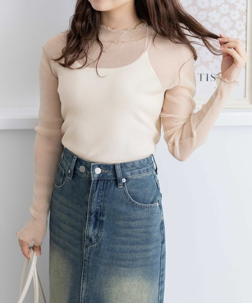 clear（クリア）の「ラメシアートップス [着回し万能 肌触り柔らか ストレッチ性]≪2024AW新作≫（Tシャツ/カットソー・レディース・オフホワイト/ライトグレー/ライトベージュ/サックスブルー・F）」の3枚目の写真
