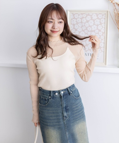 clear（クリア）の「ラメシアートップス [着回し万能 肌触り柔らか ストレッチ性]≪2024AW新作≫（Tシャツ/カットソー・レディース・オフホワイト/ライトグレー/ライトベージュ/サックスブルー・F）」の6枚目の写真