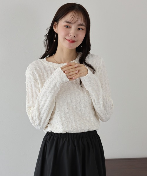 BLUEEAST(ブルーイースト)の「ポコポコジャガード ロンT(Tシャツ/カットソー・レディース・ブラック/オフホワイト/ベージュ/ピンク・MEDIUM)」の6枚目の写真