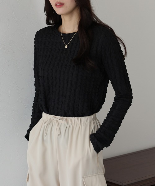 BLUEEAST(ブルーイースト)の「ポコポコジャガード ロンT(Tシャツ/カットソー・レディース・ブラック/オフホワイト/ベージュ/ピンク・MEDIUM)」の11枚目の写真