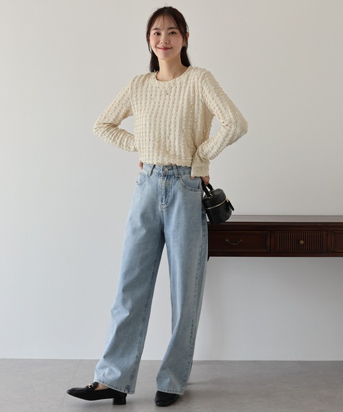 BLUEEAST(ブルーイースト)の「ポコポコジャガード ロンT(Tシャツ/カットソー・レディース・ブラック/オフホワイト/ベージュ/ピンク・MEDIUM)」の21枚目の写真