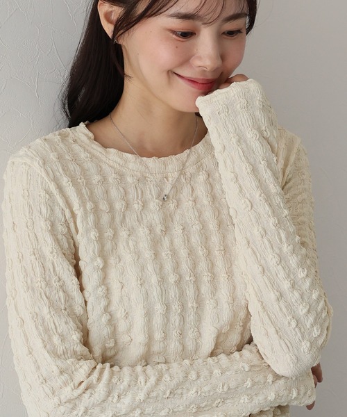 BLUEEAST(ブルーイースト)の「ポコポコジャガード ロンT(Tシャツ/カットソー・レディース・ブラック/オフホワイト/ベージュ/ピンク・MEDIUM)」の16枚目の写真