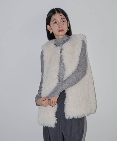 Shelly island（シェリーアイランド）の「プードルファーベスト（ベスト・レディース・チャコールグレー/ホワイト/ベージュ・M）」の11枚目の写真