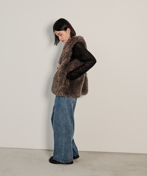 Shelly island（シェリーアイランド）の「プードルファーベスト（ベスト・レディース・チャコールグレー/ホワイト/ベージュ・M）」の20枚目の写真