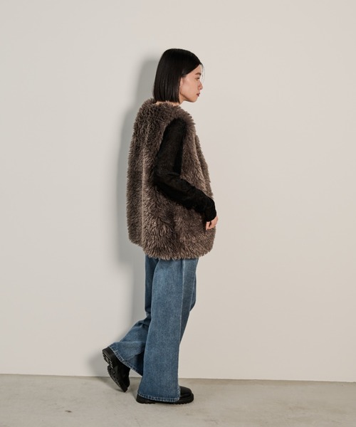 Shelly island（シェリーアイランド）の「プードルファーベスト（ベスト・レディース・チャコールグレー/ホワイト/ベージュ・M）」の22枚目の写真