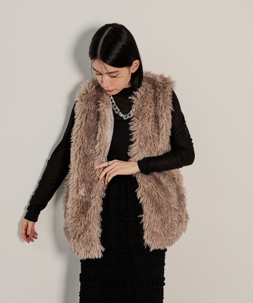 MARELLA ベージュ ファーベスト GLAMOROUS JANE（グラマラスジェーン） ベスト ジレ ファーベスト