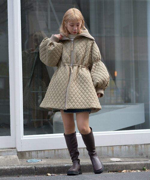 CIAOPANIC（チャオパニック）の「リブ付ドロストキルティングジャケット（その他アウター・レディース・ブラック/カーキ/ベージュ・ONE SIZE）」の4枚目の写真