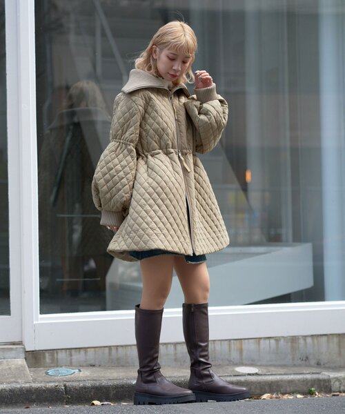 CIAOPANIC（チャオパニック）の「リブ付ドロストキルティングジャケット（その他アウター・レディース・ブラック/カーキ/ベージュ・ONE SIZE）」の5枚目の写真