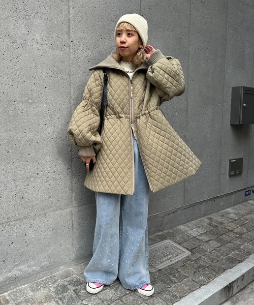 CIAOPANIC（チャオパニック）の「リブ付ドロストキルティングジャケット（その他アウター・レディース・ブラック/カーキ/ベージュ・ONE SIZE）」の11枚目の写真