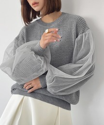 チュールスリーブニットトップ dazzlin（ダズリン）の「チュールスリーブシアーニットトップス