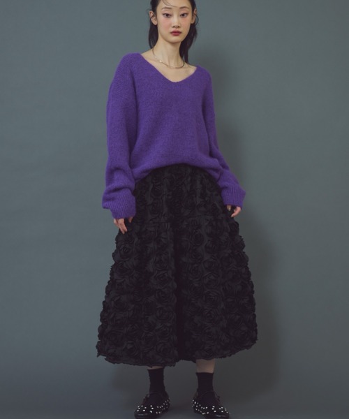 paravion（パラビオン）の「Vネックニットプルオーバー（ニット/セーター・レディース・パープル/ホワイト/グレー・FREE）」の12枚目の写真