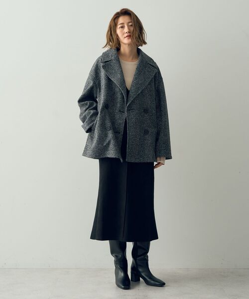 YECCA VECCA（イェッカヴェッカ）の「ヘリンボーン柄Pコート（ピーコート・レディース・グレー/チャコールグレー・FREE）」の9枚目の写真