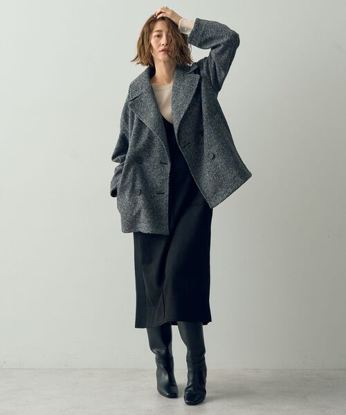 YECCA VECCA（イェッカヴェッカ）の「ヘリンボーン柄Pコート（ピーコート・レディース・グレー/チャコールグレー・FREE）」の10枚目の写真