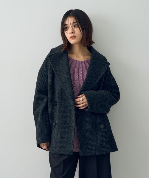 YECCA VECCA（イェッカヴェッカ）の「ヘリンボーン柄Pコート（ピーコート・レディース・グレー/チャコールグレー・FREE）」の16枚目の写真