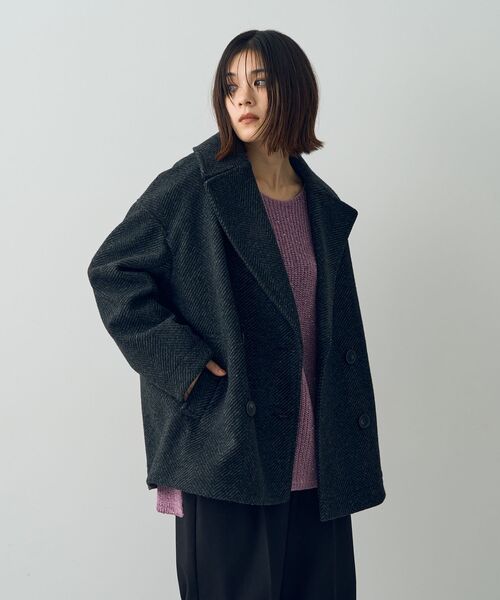 YECCA VECCA（イェッカヴェッカ）の「ヘリンボーン柄Pコート（ピーコート・レディース・グレー/チャコールグレー・FREE）」の17枚目の写真