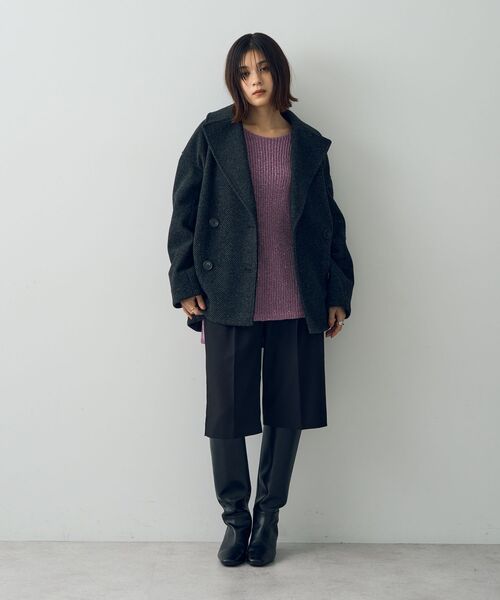 YECCA VECCA（イェッカヴェッカ）の「ヘリンボーン柄Pコート（ピーコート・レディース・グレー/チャコールグレー・FREE）」の22枚目の写真