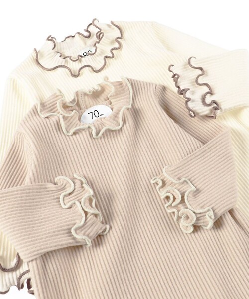 BRANSHES（ブランシェス）の「テレコ長袖ボディースーツ（その他ベビー用品・キッズ・アイボリー/ピンクベージュ・70/80）」の12枚目の写真