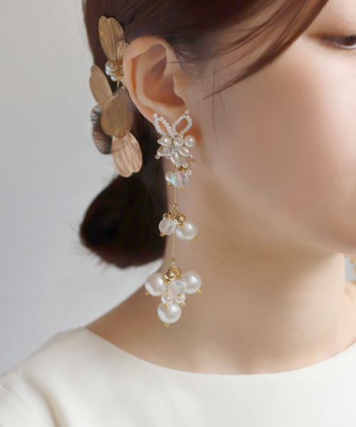 ビーズ×パールフラワーイヤリング[Hanayome]（イヤリング）｜ANEMONE（アネモネ） 5,480円