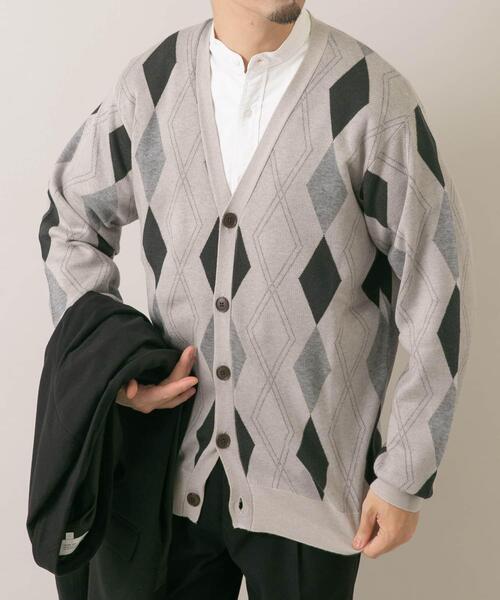 URBAN RESEARCH ROSSO MEN（アーバンリサーチロッソメン）の「『WEB限定』アーガイルニットカーディガン（カーディガン/ボレロ・メンズ・ブラウン/ベージュ系その他/グリーン・MEDIUM/LARGE）」の2枚目の写真
