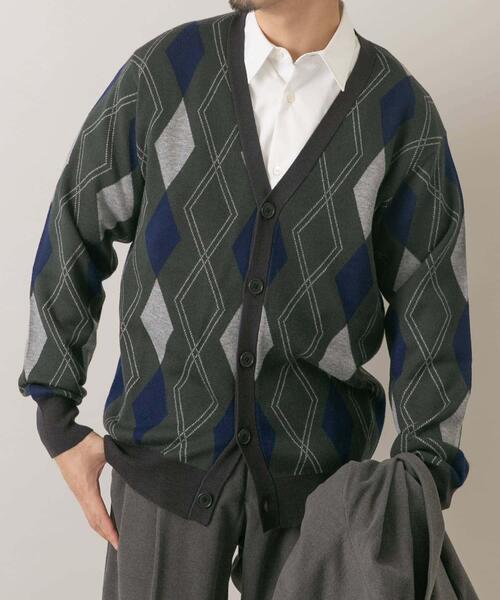 URBAN RESEARCH ROSSO MEN（アーバンリサーチロッソメン）の「『WEB限定』アーガイルニットカーディガン（カーディガン/ボレロ・メンズ・ブラウン/ベージュ系その他/グリーン・MEDIUM/LARGE）」の9枚目の写真
